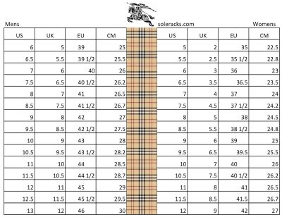 Burberry size chart for men